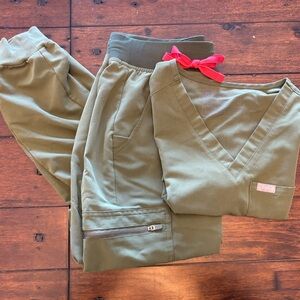 Figs scrubs in olive green